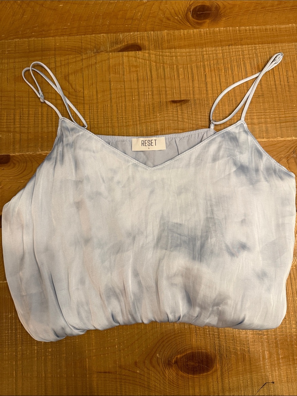 The Reset Pale Blue Tie-Dye Satin Camisole with Spaghetti Straps